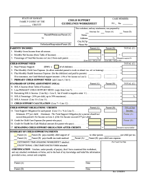 Hawaii Child Support Guidelines Worksheet