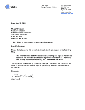 Sample letter for change of consignee name - Derouen: Please find attached to this cover letter the electronic submission of the following filing: The Amendment to add Wholesale Local Switching and replace - psc state ky