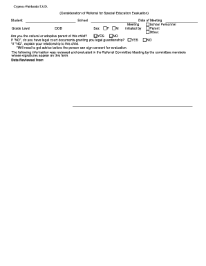 Special Education Evaluation Referral Form
