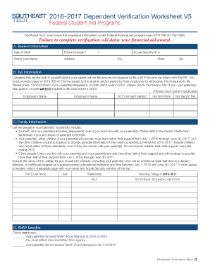 2016–2017 Dependent Verification Worksheet