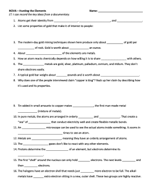 NOVA Hunting the Elements Worksheet