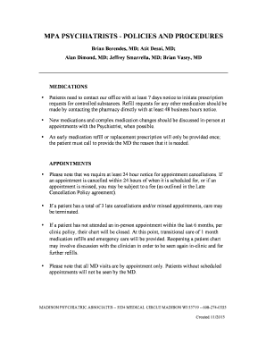 Madison Psychiatric Associates Policies and Procedures