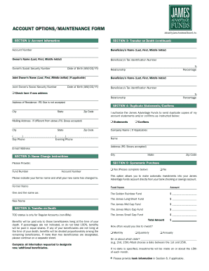 James Advantage Funds Account Options/Maintenance Form