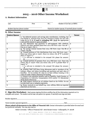2015–2016 Other Income Worksheet