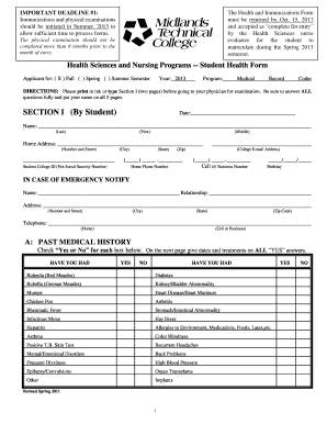 Health and Immunizations Form