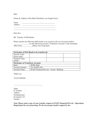 SGS Bonds Transfer Request Form
