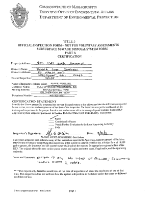 Massachusetts Subsurface Sewage Disposal System Inspection Form
