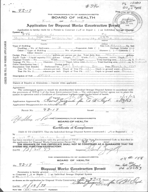 Massachusetts Sewage Disposal Permit Application