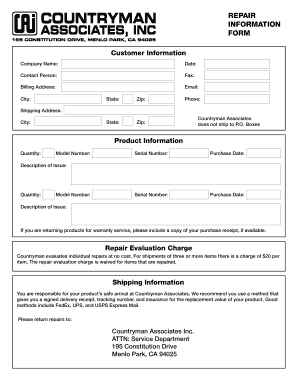 Countryman Repair Information Form