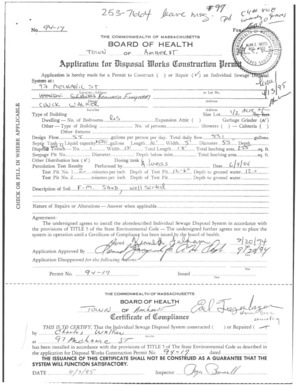 Massachusetts Individual Sewage Disposal System Permit Application