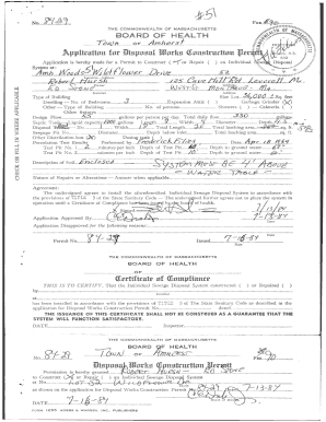 Massachusetts Sewage Disposal Permit Application