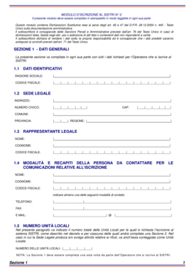 Modulo d’iscrizione al SISTRI
