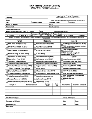 DNA Testing Chain of Custody Form