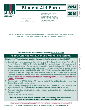 Student Aid Form 2014