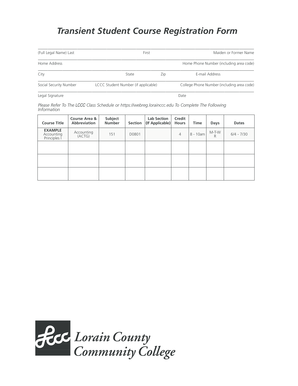 Transient Student Course Registration Form