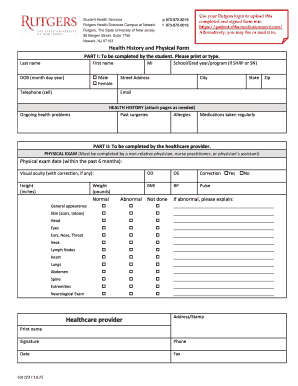 Rutgers Health Sciences Campus Health Forms