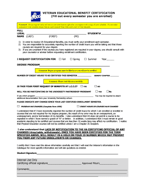 Veteran Educational Benefit Certification Form