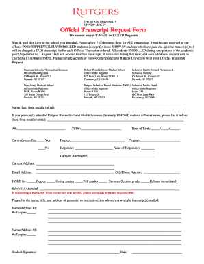 Rutgers University Official Transcript Request Form
