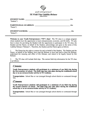 YE Field Trip Liability Release