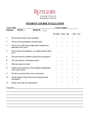 Student Course Evaluation Form