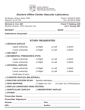 Vascular Lab Study Request Form