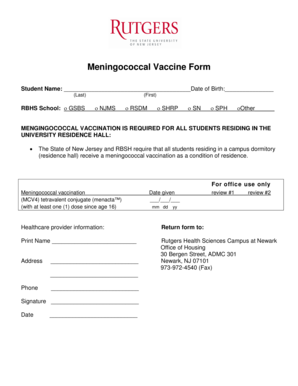 Meningococcal Vaccine Form