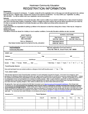 Hockinson Community Education Registration Form