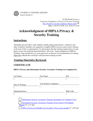 Acknowledgment of HIPAA Privacy & Security Training