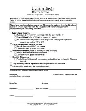 UC San Diego Health Immunization Form