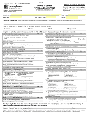 Pennsylvania School Physical Exam Form