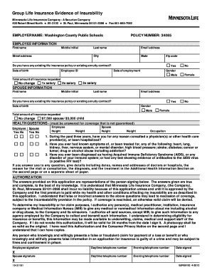 Washington County Public Schools Term Life Insurance Evidence of Insurability