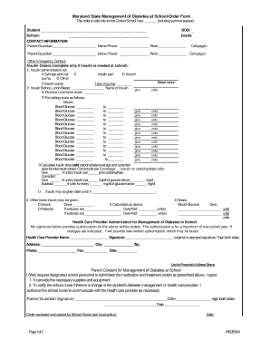 Maryland Diabetes Management School Order Form