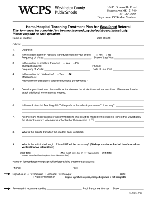 HomeHospital Teaching Treatment Plan for Emotional