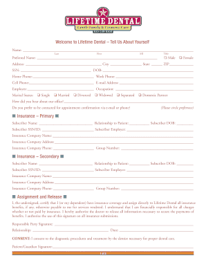 Lifetime Dental Patient Registration Form