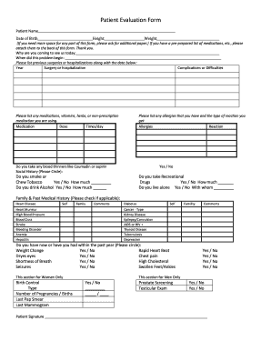 Patient Evaluation Form