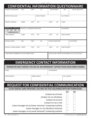 Confidential Patient Information Questionnaire