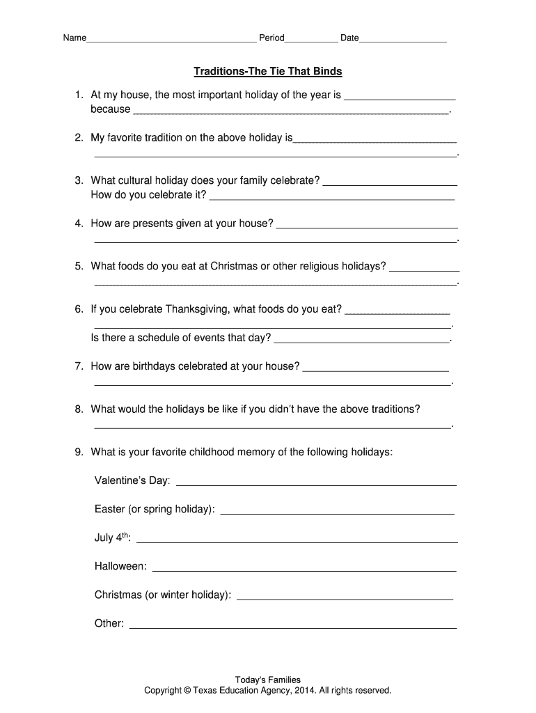 Fillable Online cte sfasu Traditions The Tie That Binds Human