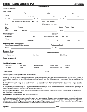 Frisco Plastic Surgery Patient Information Form