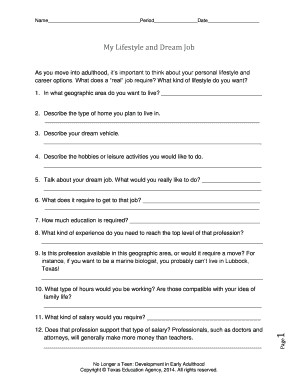 Dream Job and Lifestyle Planning Worksheet