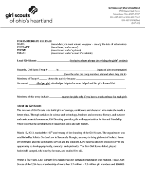 Girl Scouts Press Release Template