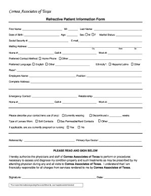 Cornea Associates Refractive Patient Information Form