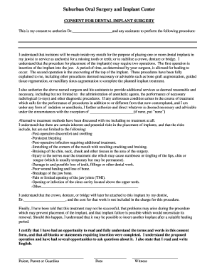 Consent for Dental Implant Surgery