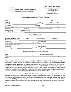 Patient Information and Health History Form