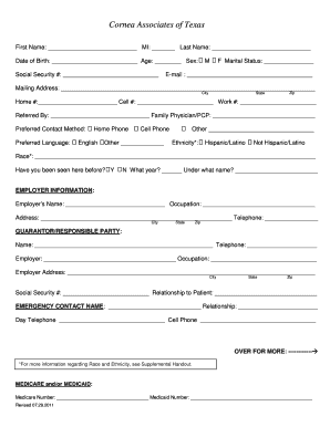 Cornea Associates of Texas Patient Registration Form