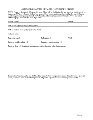 Advanced Placement US History Outside Reading Form