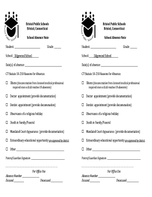 School Absence Note