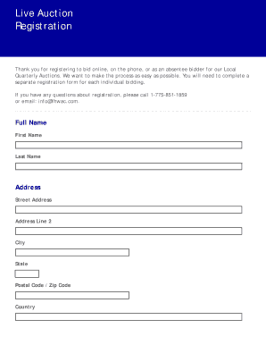 Live Auction Registration Form