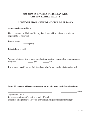 HIPAA Privacy Notice Acknowledgement Form