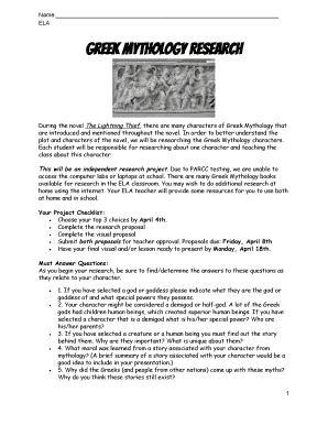 Greek Mythology Research Project