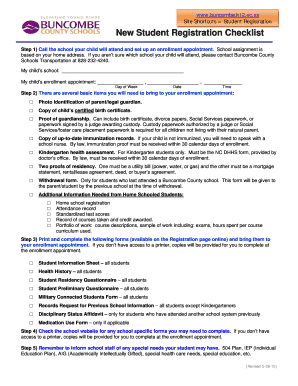 Buncombe County Student Registration Checklist